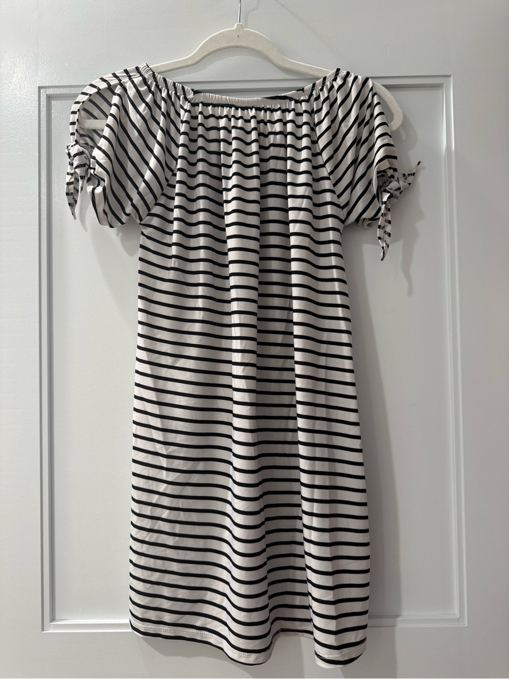 Striped Off-Shoulder Summer Dress - Black & White